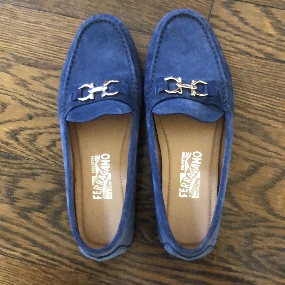 Blue suede Salvatore Ferragamo loafers